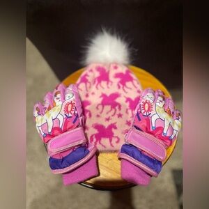 Girls Unicorn Hat and Gloves
